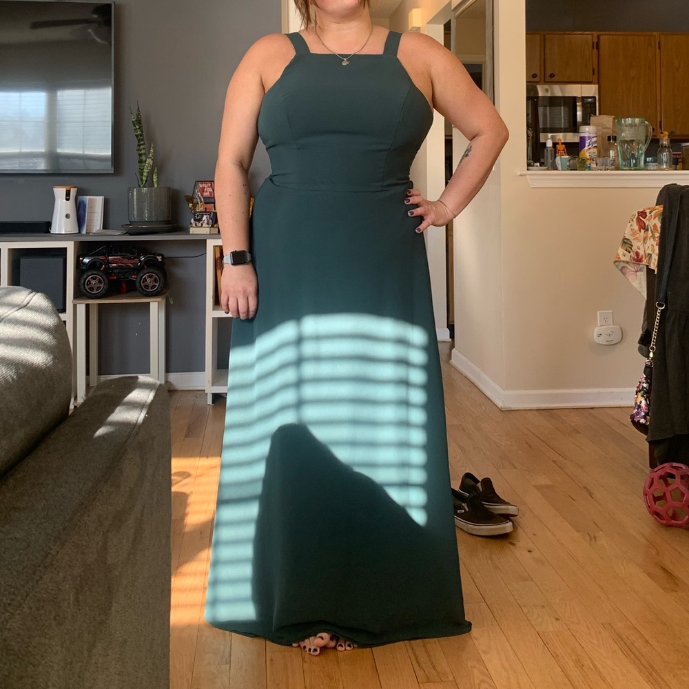 Bridesmaid/formal dress. Size 12/14 has a somewhat open back, very comfortable